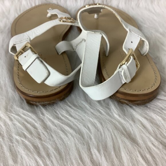Twinset White Leather Gold Tone & Crystal Logo Flat Sandals 39 - Picture 3 of 6